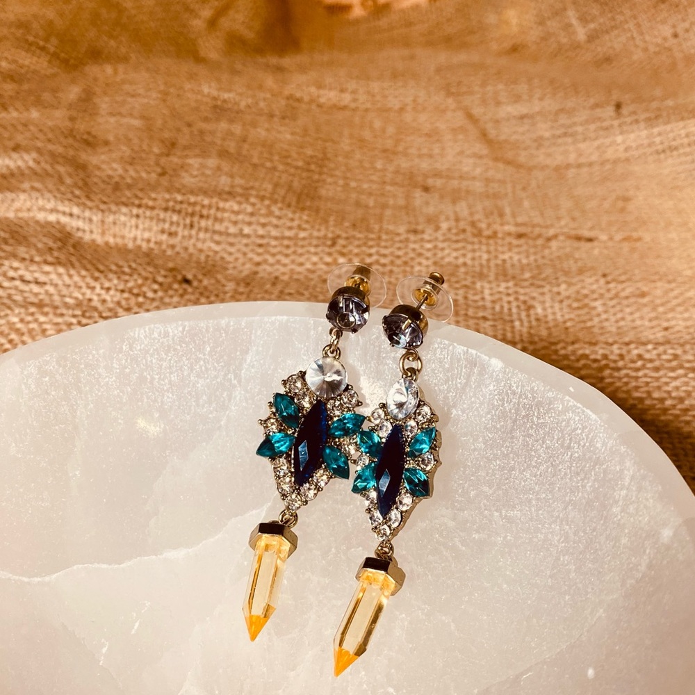 Blue and Yellow Bling Earrings